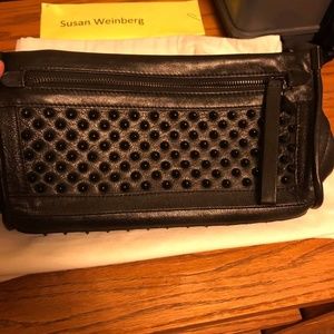Golden Lane Black Leather Studded Clutch  Purse Bag NWOT $600 retail